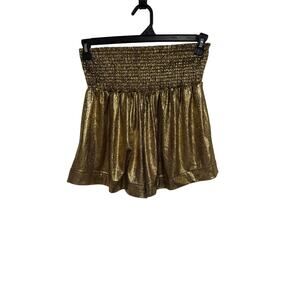 Women’s Gold Metallic Smocked Waist Flowy Shorts XL Festival Party Disco